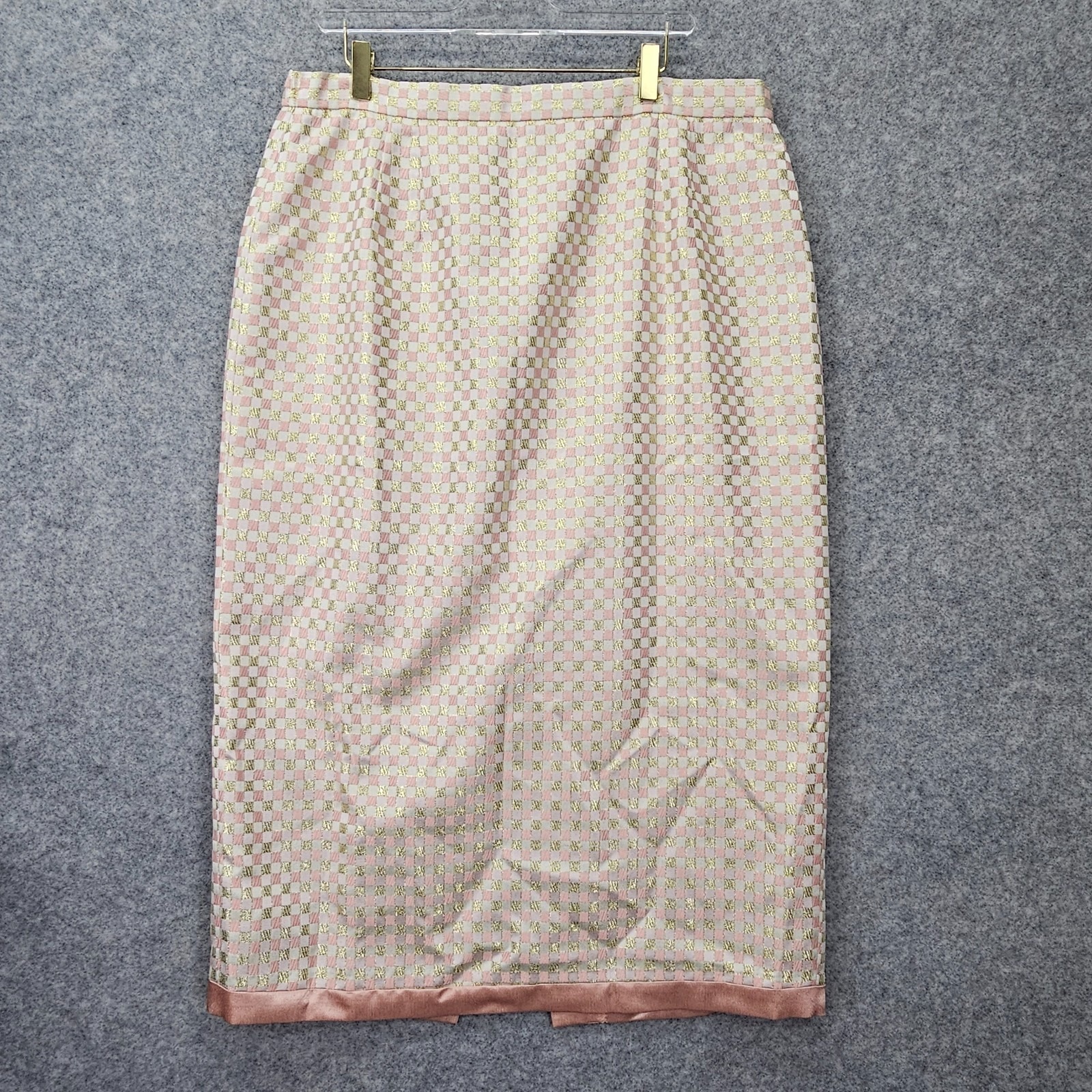 Cocktail Skirt Midi Women Xl 16 Pink Gold Check Suit Wedding Party Terramina W36